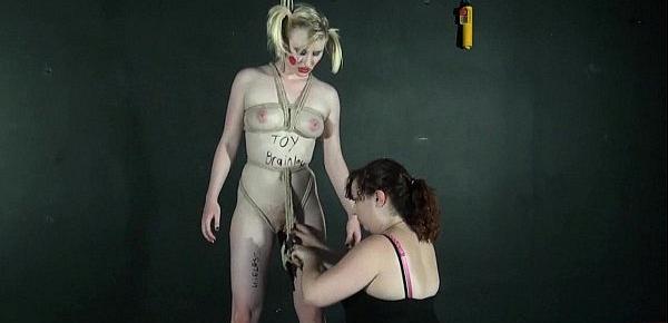  Kinky lesbian humiliation of body painted blonde fetish moodel Satine Spark